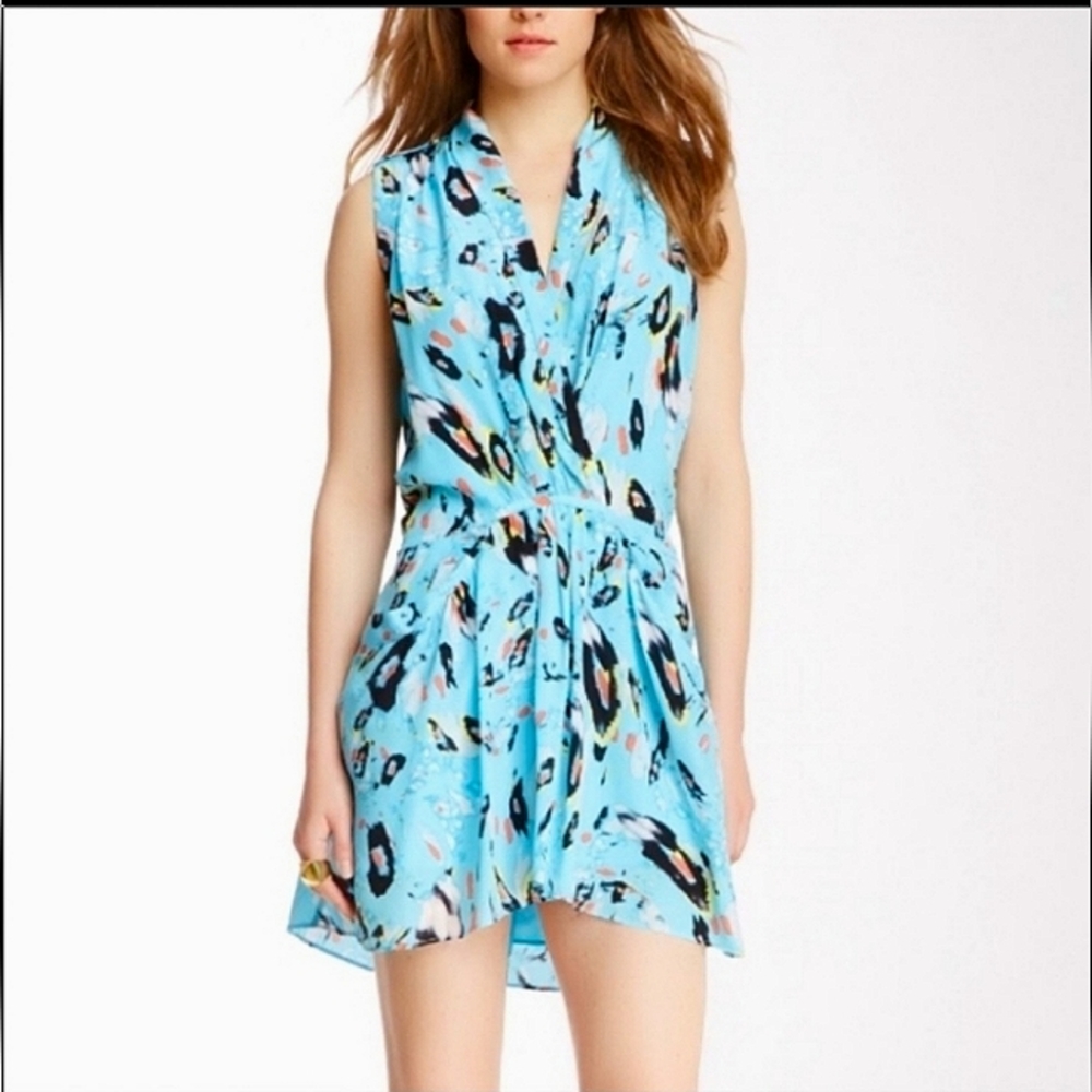 Rebecca Minkoff Women's 100% Silk Mojabe Blue Sky V-Neck Mini Dress